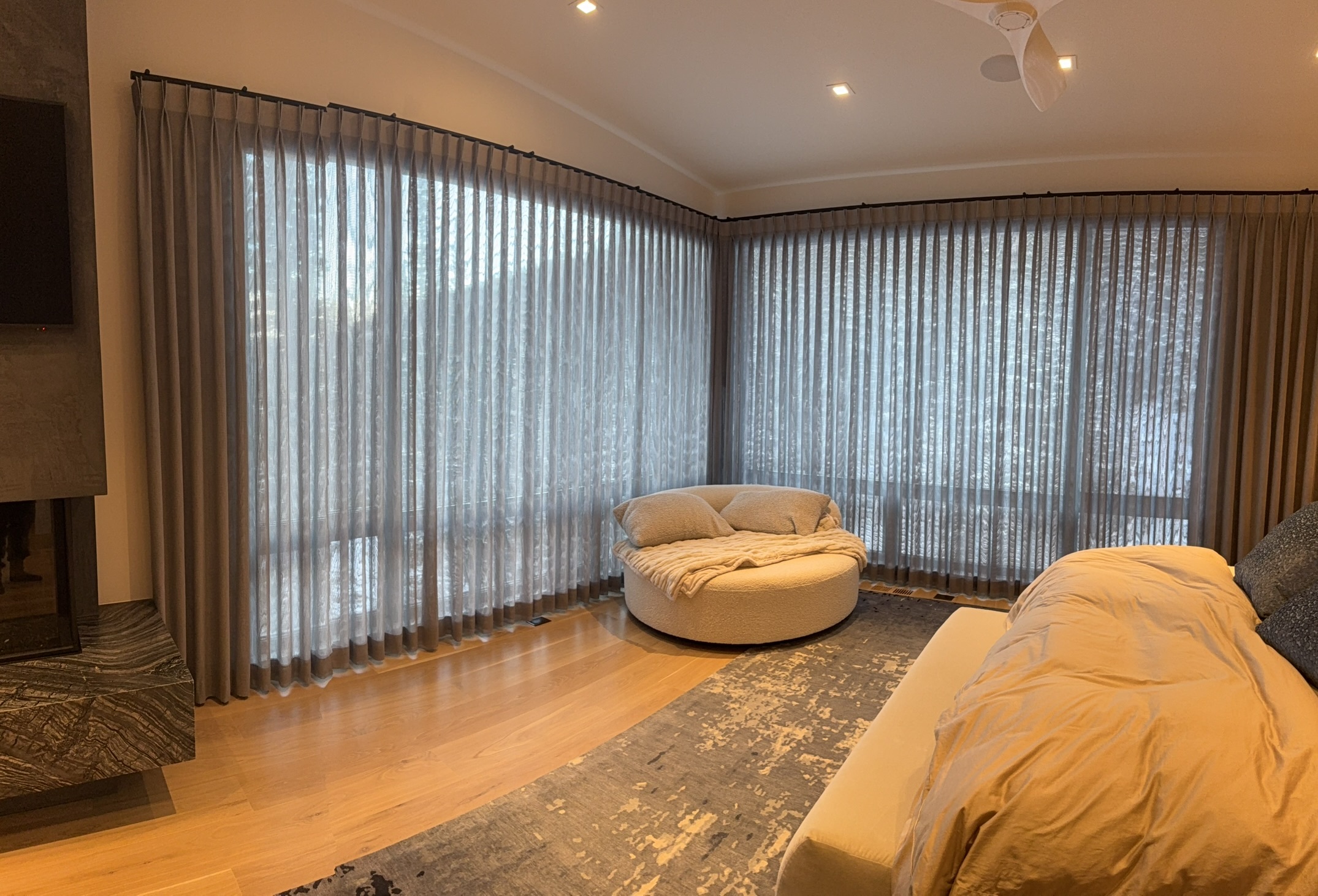 Custom floor-to-ceiling drapery installation